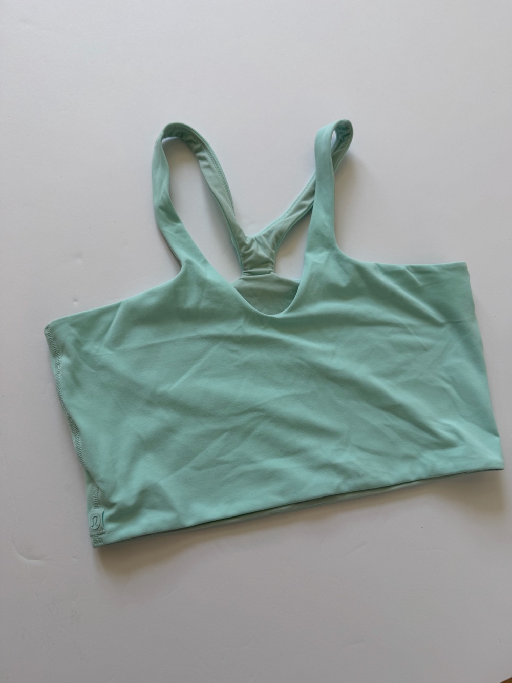 Lululemon Aqua Blue Green Cropped Tank Top Built-In Bra Size S/M
